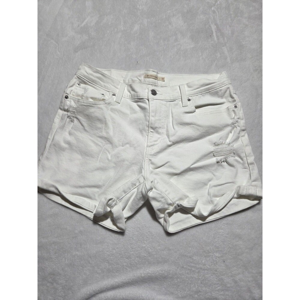 Levi's Women's Mid Length White Shorts Size 32 Zipper Mid Rise Denim Jean Shorts